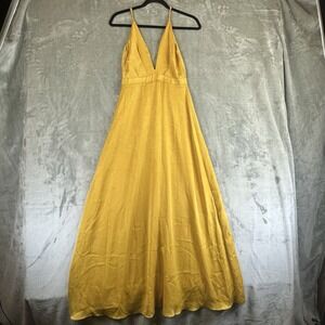 4si3nna Maxi Dress Women's S Yellow Satin V-Neck